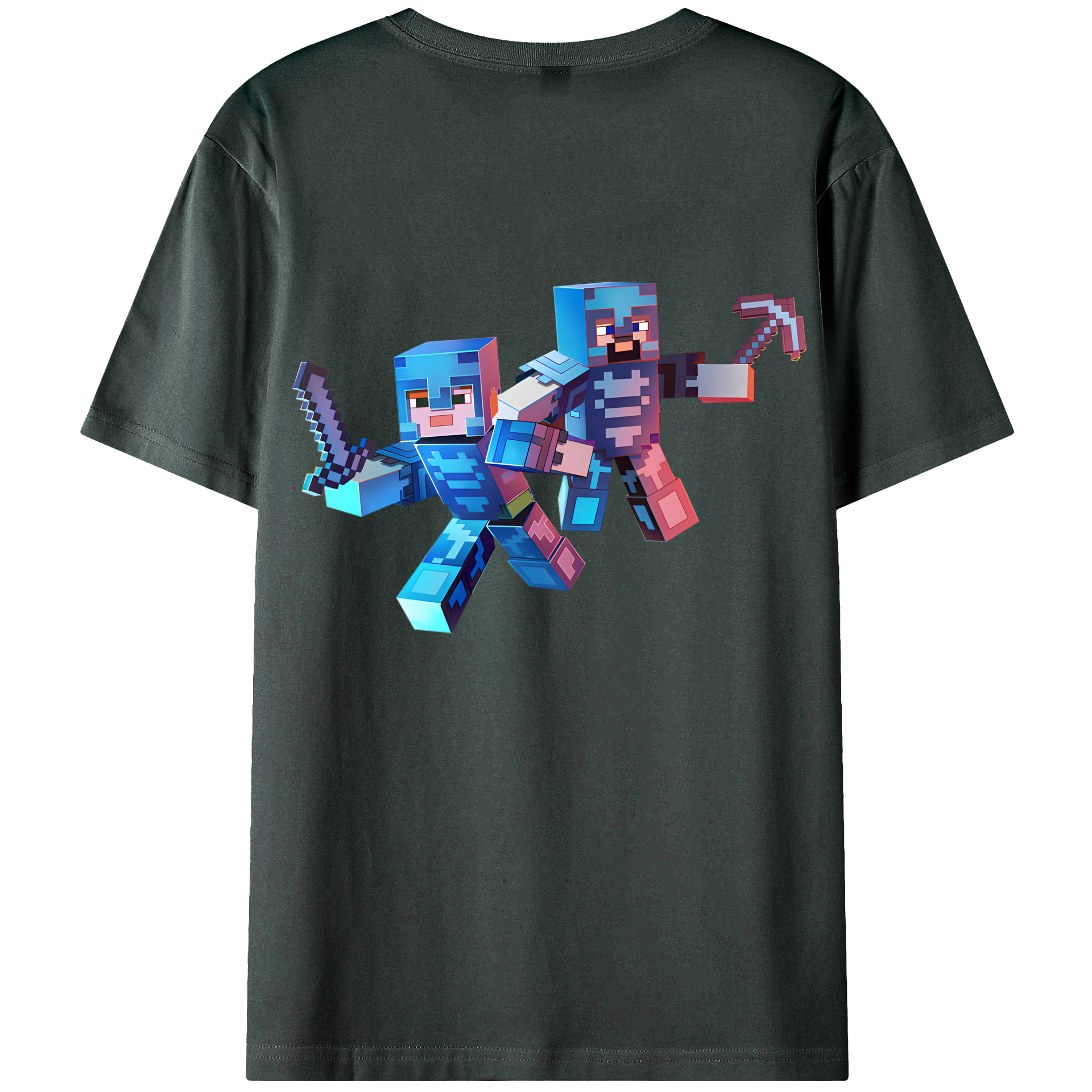 （画像用） マインクラフト ブロックの世界 Minecraft MC Block world 綿100％ メンズ半袖Tシャツ（バックプリント） 通気性